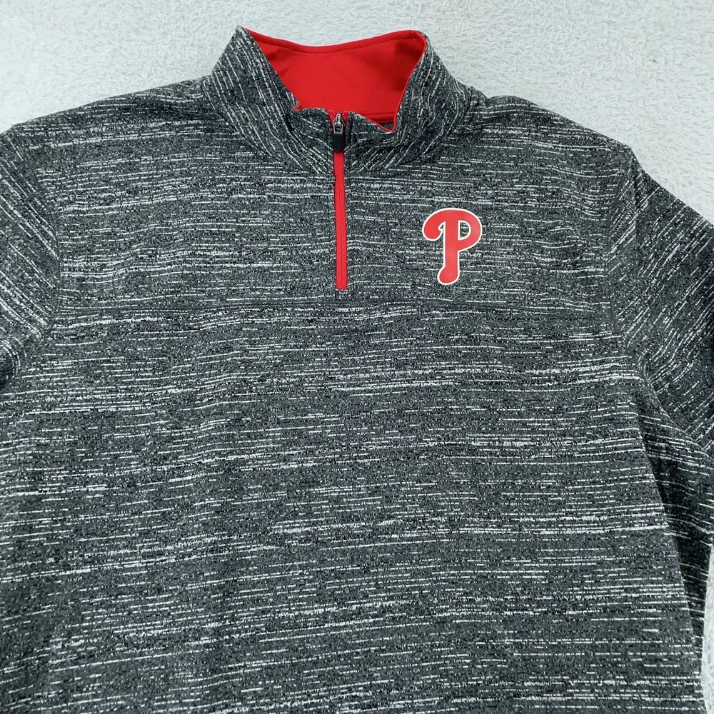 Philadelphia Phillies Majestic Pullover Mens‎ 2XL Gray MLB Baseball 1/4 Zip